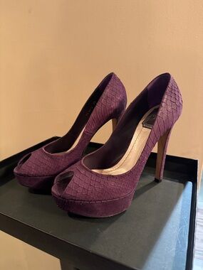 Dior Purple Textured Peep-Toe Platform Stilettos
